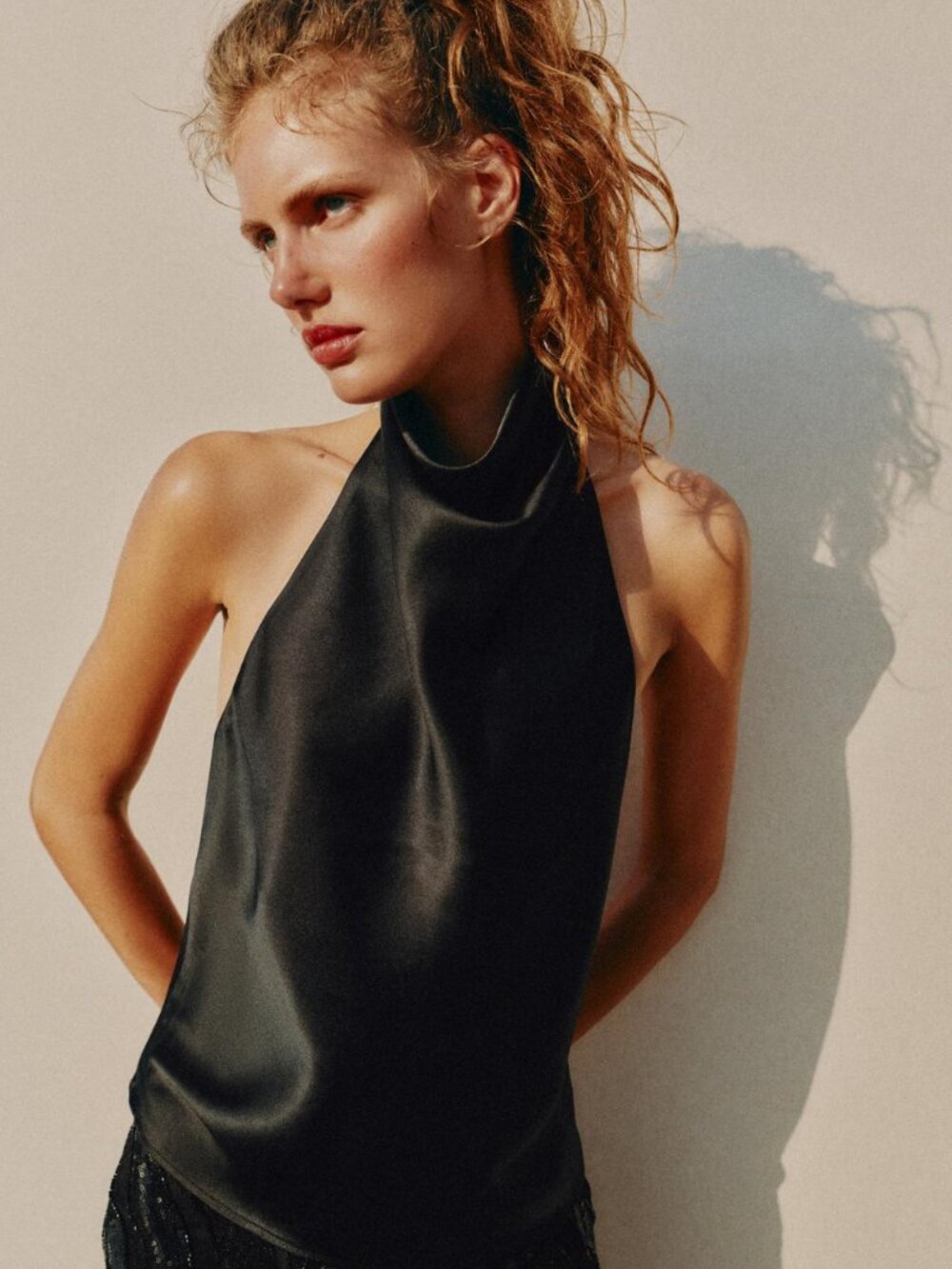 ZARA Satin Effect Cowl Halter Top | Open Back | Black | NWT | Size XS, S, M & L - Picture 2 of 15